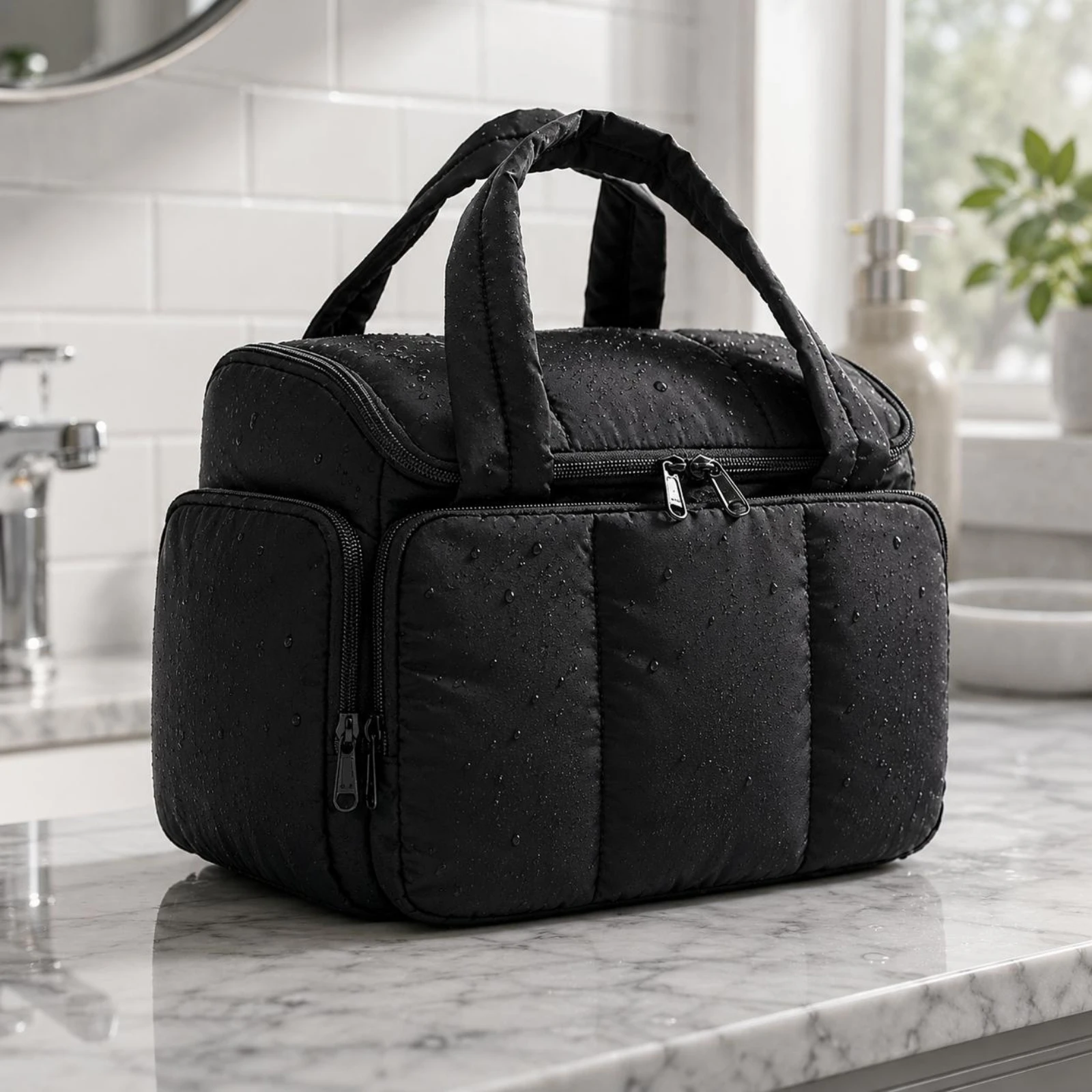 

Quilted Cosmetic Bag Structured Padded Makeup Bag Zip Pockets