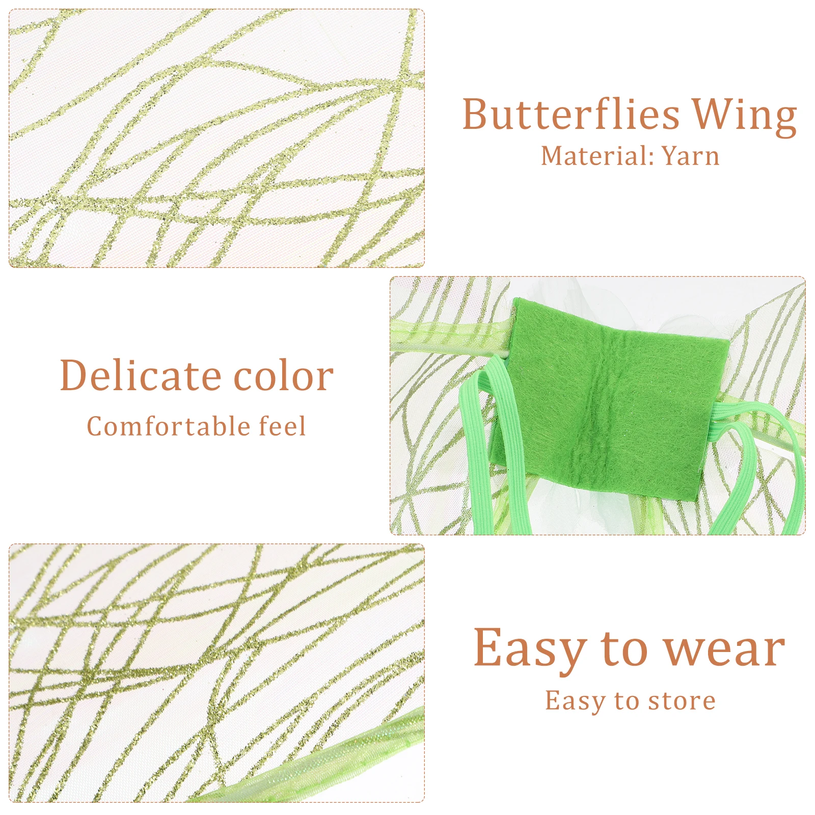 

Colorful Butterfly Wings Lightweight Comfortable Kids Costume Prop Sturdy Underwire Green Fairy Wing Design Bronzing Cosplay