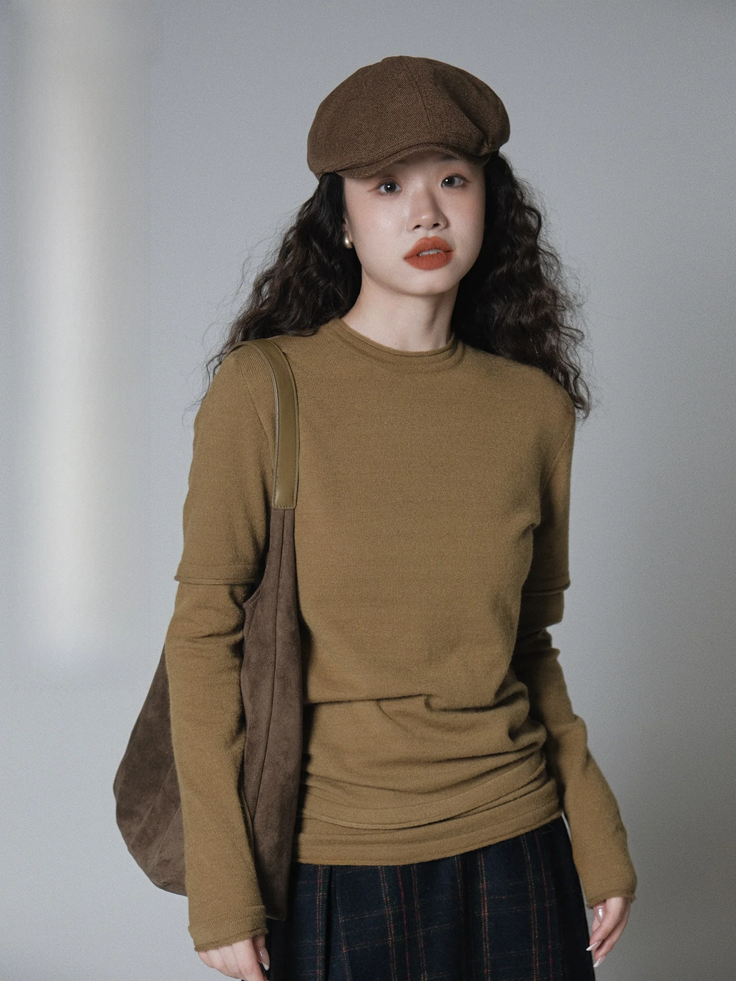 

IVY YANG Design Versatile Skin-friendly Knitted Long Sve round Ne Top Women's Casual Sle Slim Fit Nylon Blend Knitwear