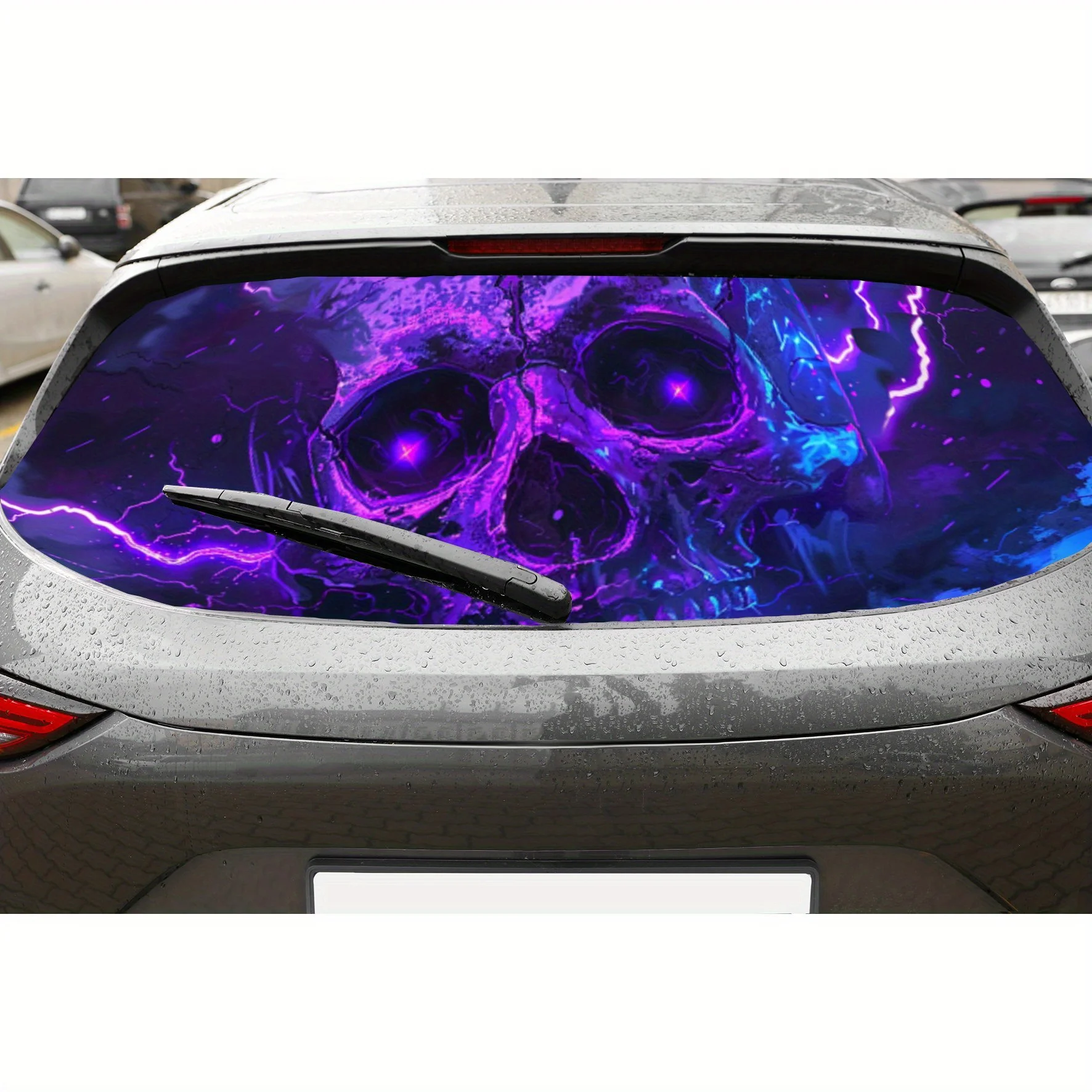 

Cool Purple Blue Electric Light Skull PVC Perforated Car Vinyl Wraps, Privacy Enhancing Design for Rear Window, Car Rear Windshi