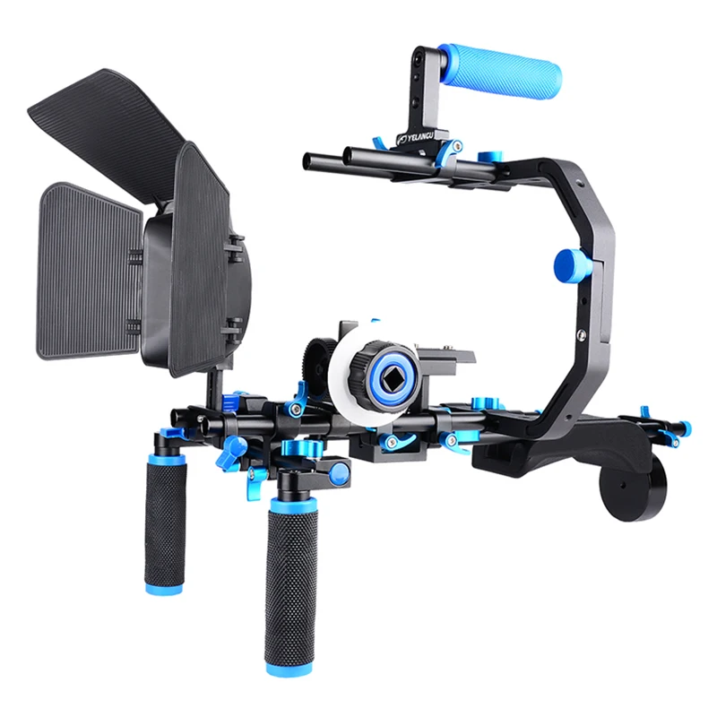 Pro DSLR Video Rig Movie Kit Shoulder Mount Rig Follow Focus Matte Box C Shape Support Cage Top Handle for DSLR Camera Camcorder