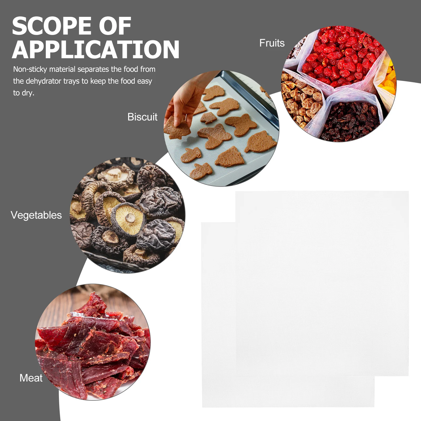 

6pcs Reusable Dehydrator Sheets Silicone Food Dryer Mats Non-Stick Air Permeable For Fruits Vegetables Dehydrator