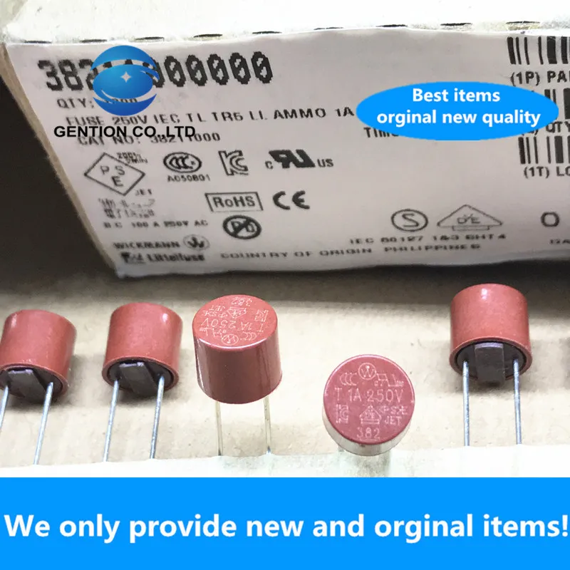 10PCS 100% New original 38211000000 T1A 250V Lite imported red round fuse 1A delay plastic package 382 series