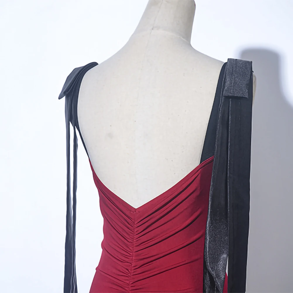 Sling Ballroom Dance Dress Practice Long Dress Sleeveless Stage Costume dark green Flamenco New wine red Backless