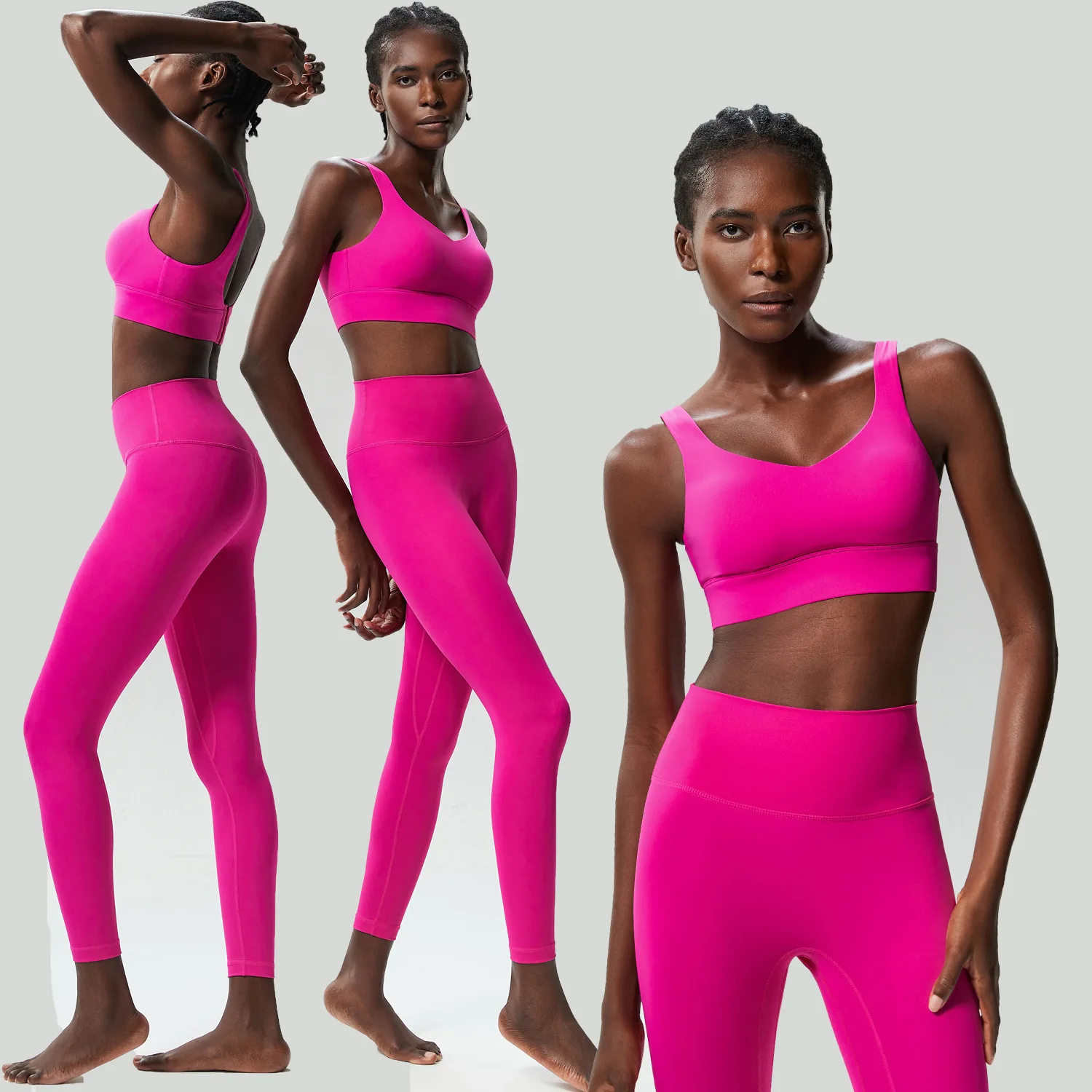 Two Pieces Fitness Yoga Set Women Solid Color Buttery Soft Gym Suit Breathable Quick Dry Running Sportswear Workout Clothes