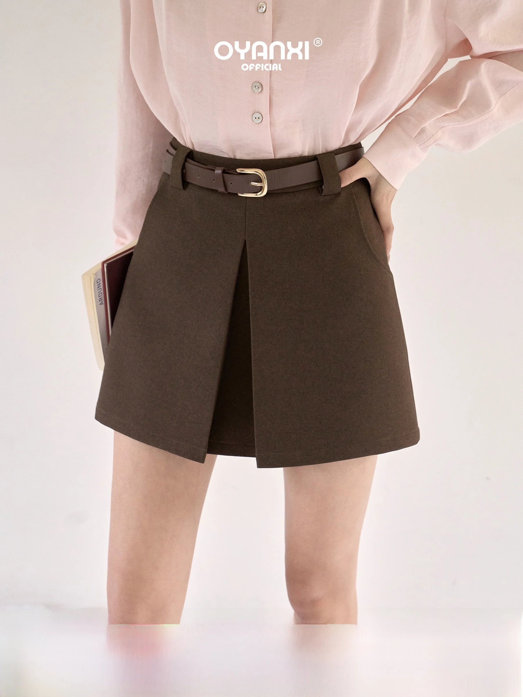 

Коричневая юбка А-силуэта женская, весна-лето, новая модель, утягивающая, с высокой талией, универсальная короткая юбка от Yang Xue