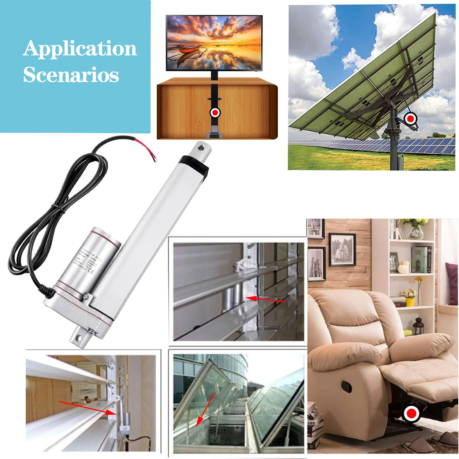Etosec 24V Linear Actuator 1000N 50mm 100mm 200mm 400mm 600mm 800mm 900mm 1000mm Stroke Solar Tracker Motorisation Motor 90mm/s