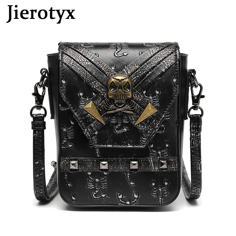 JIEROTYX Mini Crossbody Bag for Women Vintage Shoulder Bag Cell Phone Purse Skull Gothic Bags Handbag Cellphone Wallet Purse