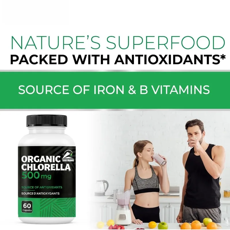 Chlorella Capsules 1000 milligrams per serving - antioxidants and nutrients support cellular health and vitality