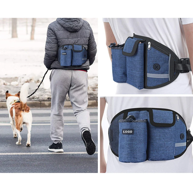 Pet Dog Training Waist Bag Dogs Treat Bag Hands-free Sports Multifunction Outdoor Walk Dog Leash Reflective Waterproof Nylon