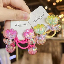 2pcs/lot Colorful Flower Burst Glittering Powder Round Ball Long Elastic Hair Band For Girl Children Cute Kawaii Rubber Ties