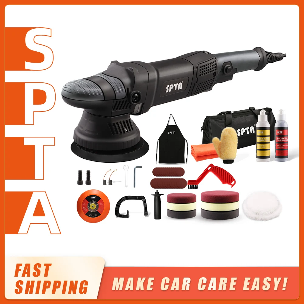 

SPTA 5inch 780W Dual Action Polisher Orbit 15mm Auto Polisher DA Car Polisher Home DIY Polisher with Waxing Polishing Pads Set