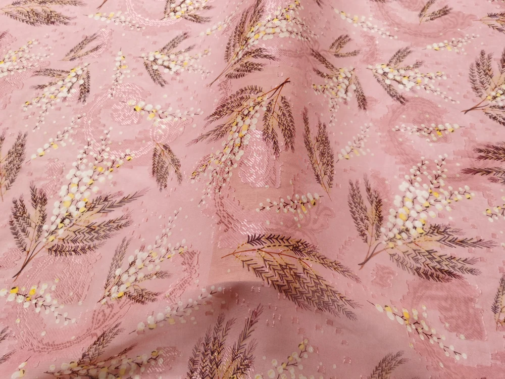 1 meter X 1.48 meter Leaf Jacquard Chiffon Fabric For Wedding Gown