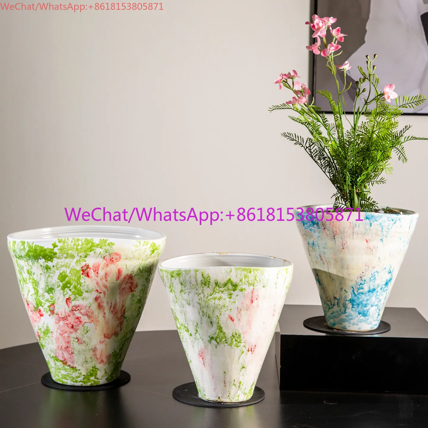 Manual kiln change gradual change ceramic flower pot home living room desktop light luxury art decorative flower ware