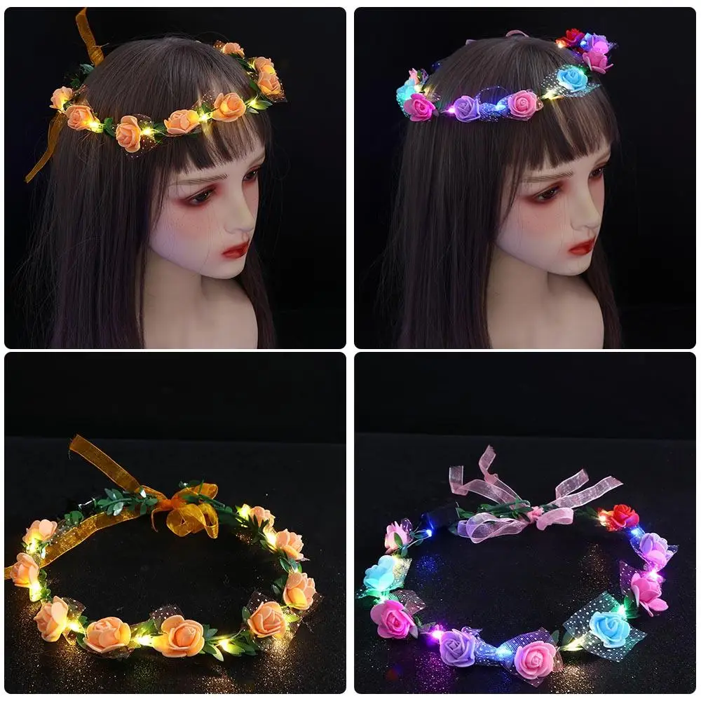 

Elegant Vintage Headwear Wedding Foam Party Wreath Decoration LED Light Garland Crown Flower Headband Women Headwear