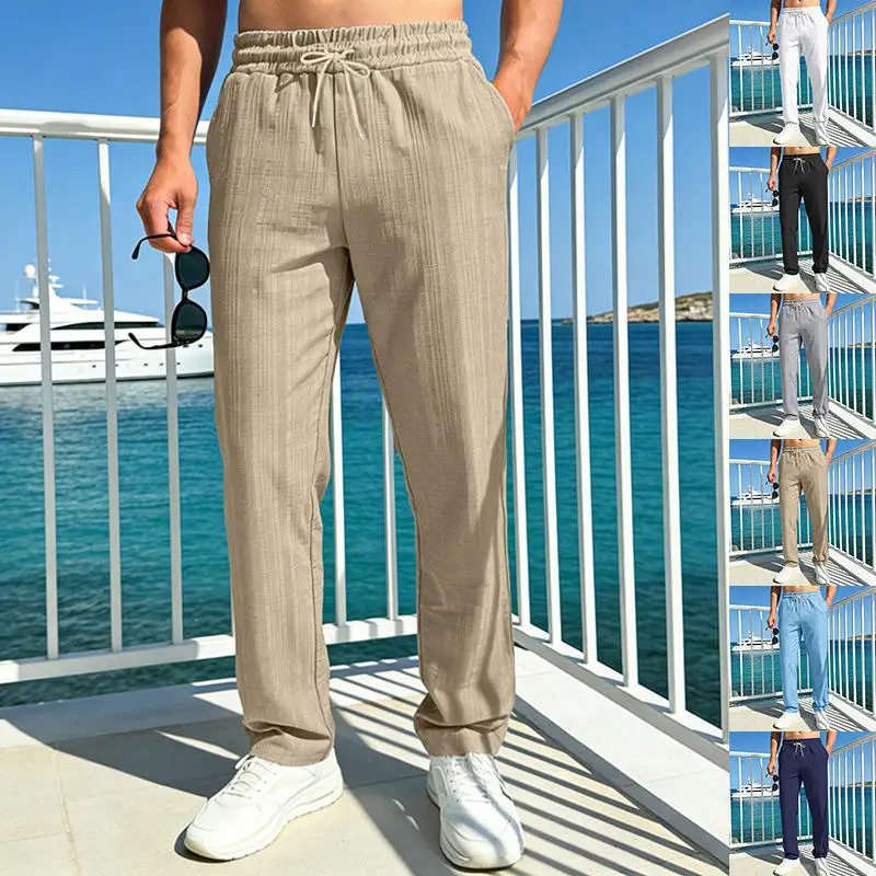 

Men's Loose Straight Leg Casual Pants Breathable Spring Autumn Bamboo Rayon Beach Leisure Sports Long Trousers
