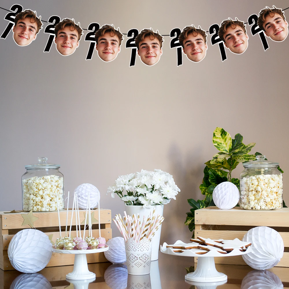 6/12 قطعة مخصص عيد ميلاد سعيد صور راية 18 21 35 45 55 سنة عيد ميلاد معلقة راية شخصية الوجه صور لافتات