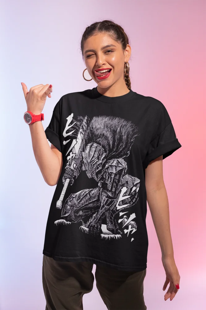 Berserk Armadura Anime Preto T-Shirt, T macio, Tripas Manga Strip, Berserk