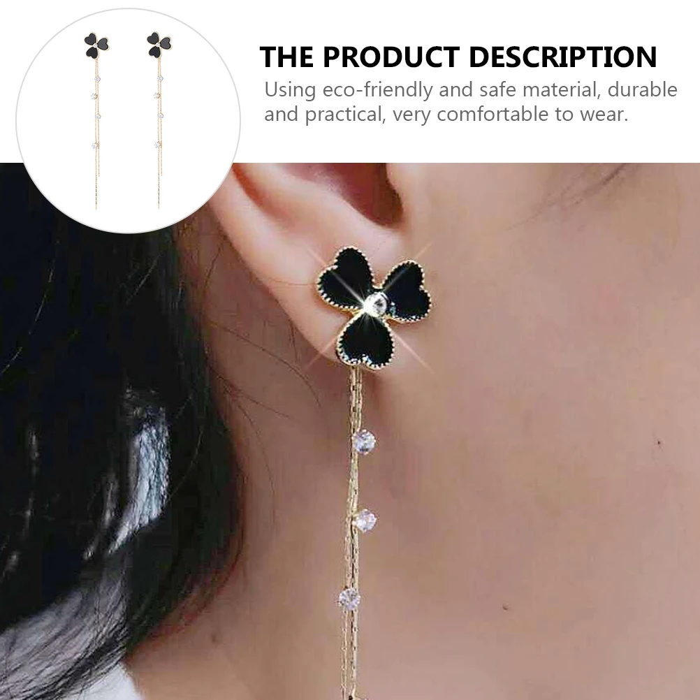 

Irish Earrings Drop for Patrick Day Spiral Black Silver Material Shamrock