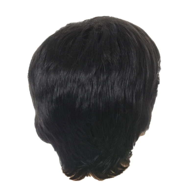 Fashion Wig Short Black Male Straight Synthetic Wig for Men Hair Fleeciness Realistic Natural Black Toupee Wigs-ABFB