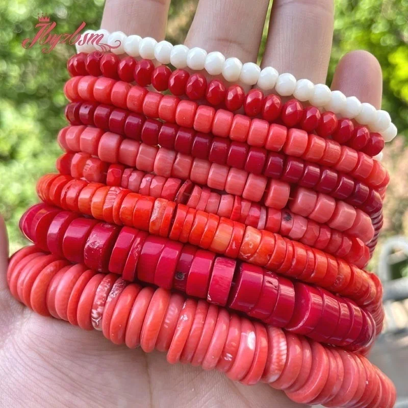 Coral Red Orange White Rondelle Drum Spacer Stone Beads for DIY Accessories Necklace Bracelet Charms Jewelry Making 15 Inch