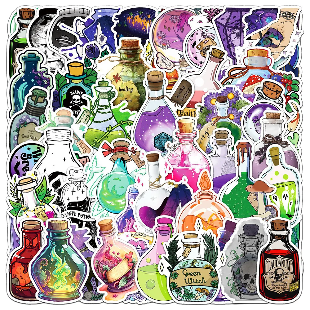 

10/30/50pcs Cute Cartoon Magic Potion Stickers for Laptop Water Bottle Skateboard Waterproof Goth Cool Decal for Kids Toys