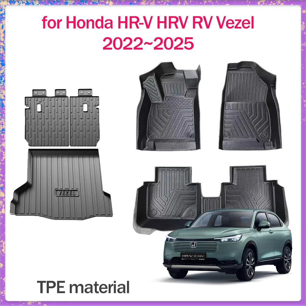

Автомобильный коврик для Honda HR-V HRV RV Vezel 2022 ~ 2025 TPE, внутренняя подкладка для ног, водонепроницаемая подушка для сидений багажника, ковер, аксессуары на заказ
