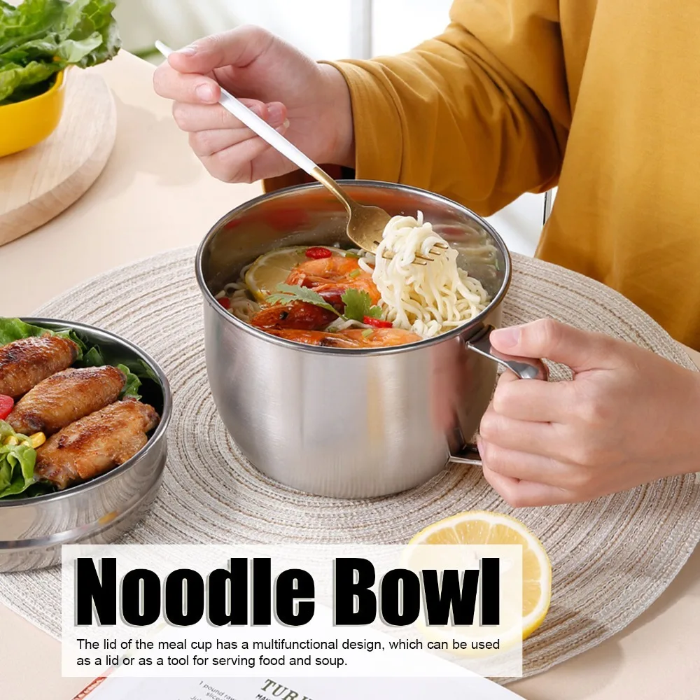 Rustless Steel Noodle Bowl Detachable Outer Shell Sealed Dustproof Lid Ramen Soup Bowl Thickened Large Capacity