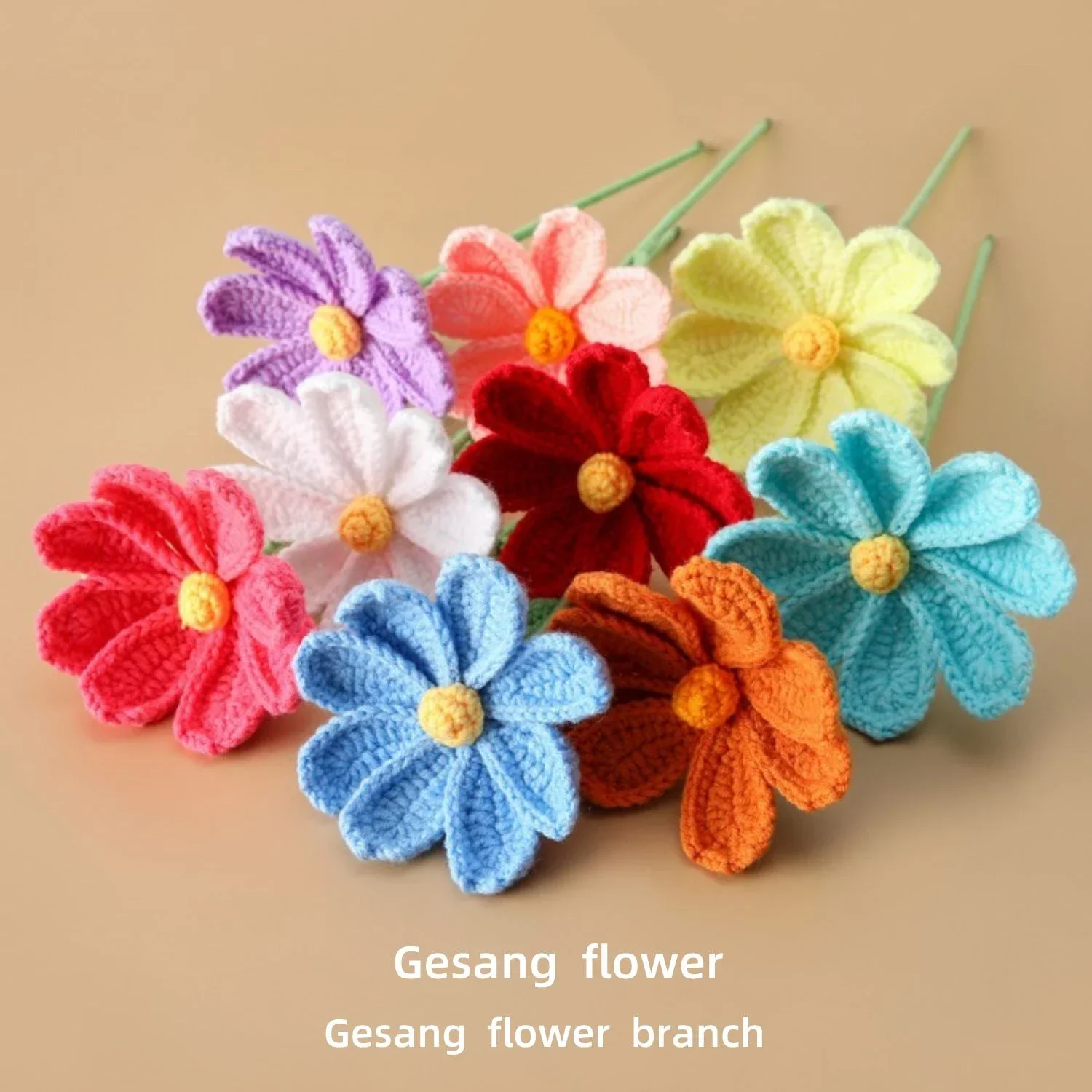 Finished Knitted  Flower Creative Handmade Galsang Flowers Bouquet  Cute Crochet Flower Friends Mothers Gift Home Decor