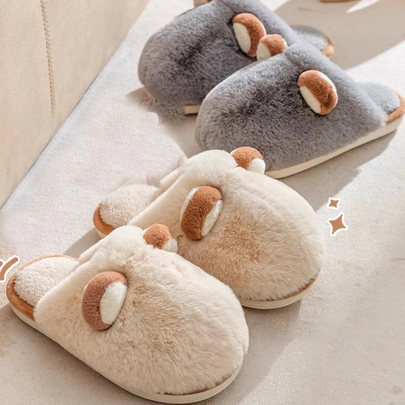 Cotton slippers for women autumn and winter indoor home anti slip and plush insulation men\'s cotton slippers for external wear