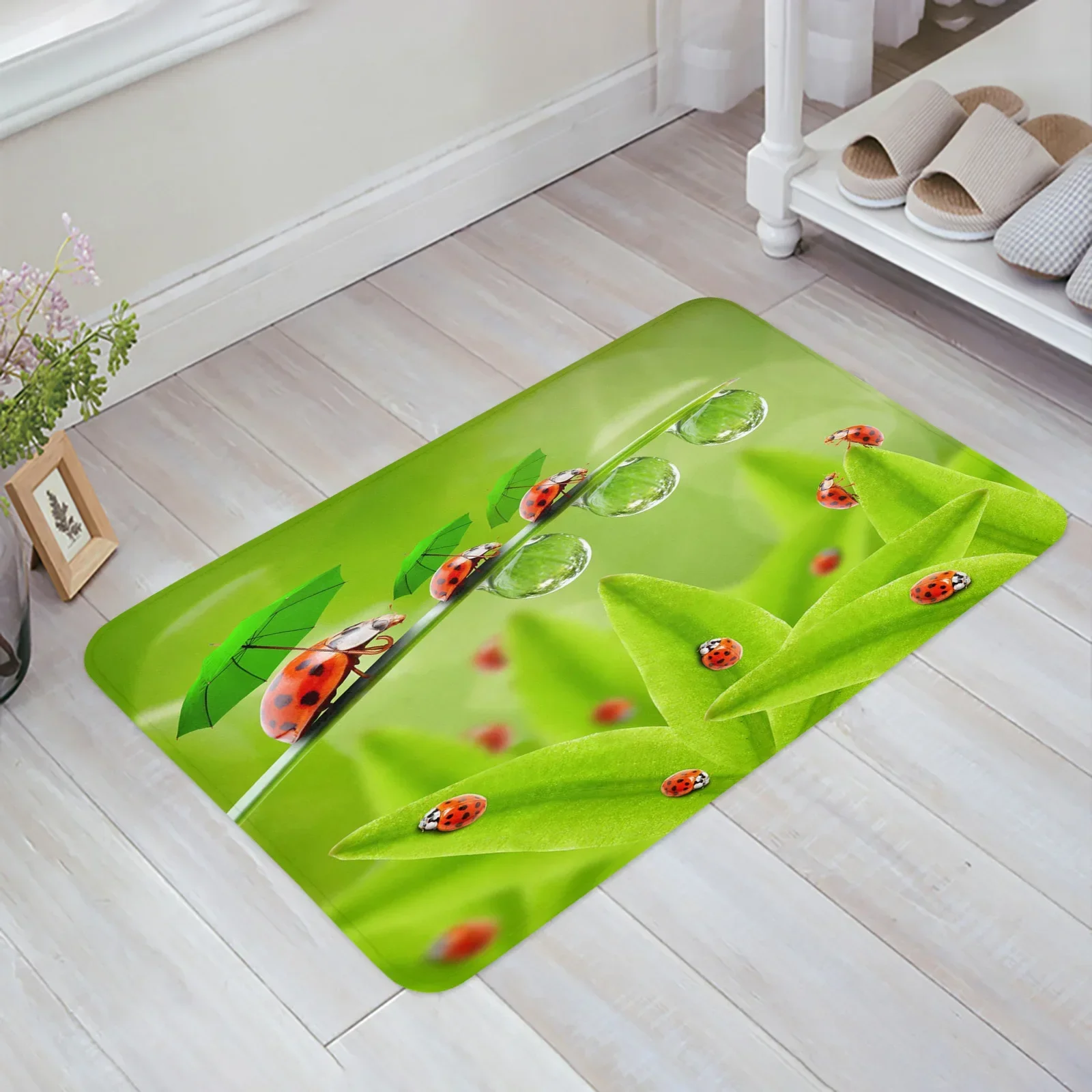 Plant Green Leaf Umbrella Ladybug Kitchen Doormat Bedroom Bath Floor Carpet House Hold Carpet Door Mat Area Rugs Home Decor