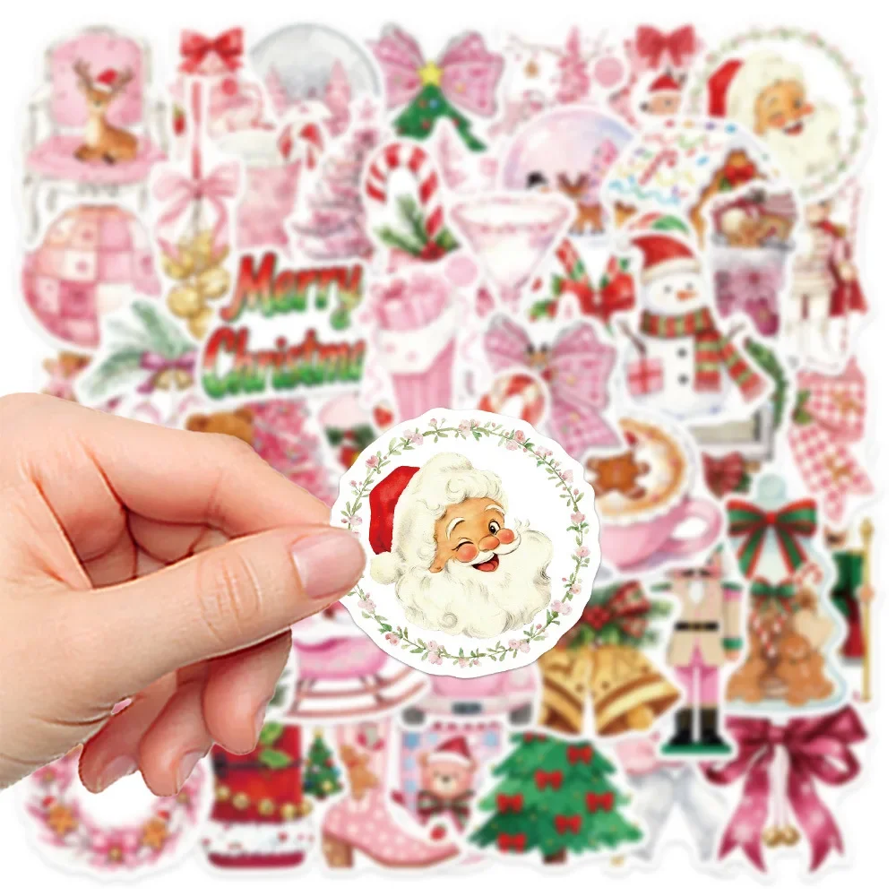 50 قطعة من ملصقات جو مهرجان عيد الميلاد الوردي لتزيين لوح التزلج المقاوم للماء على الجدران هدايا ألعاب الأطفال