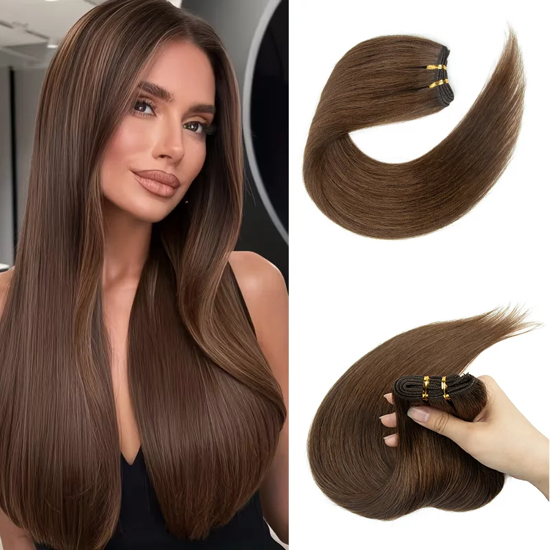 04 #   Schokoladenbraune Haarbündel Echte Natürliche Echthaar-Extensions 12 16 20 Zoll 50g/Packung Weicher Haartressen