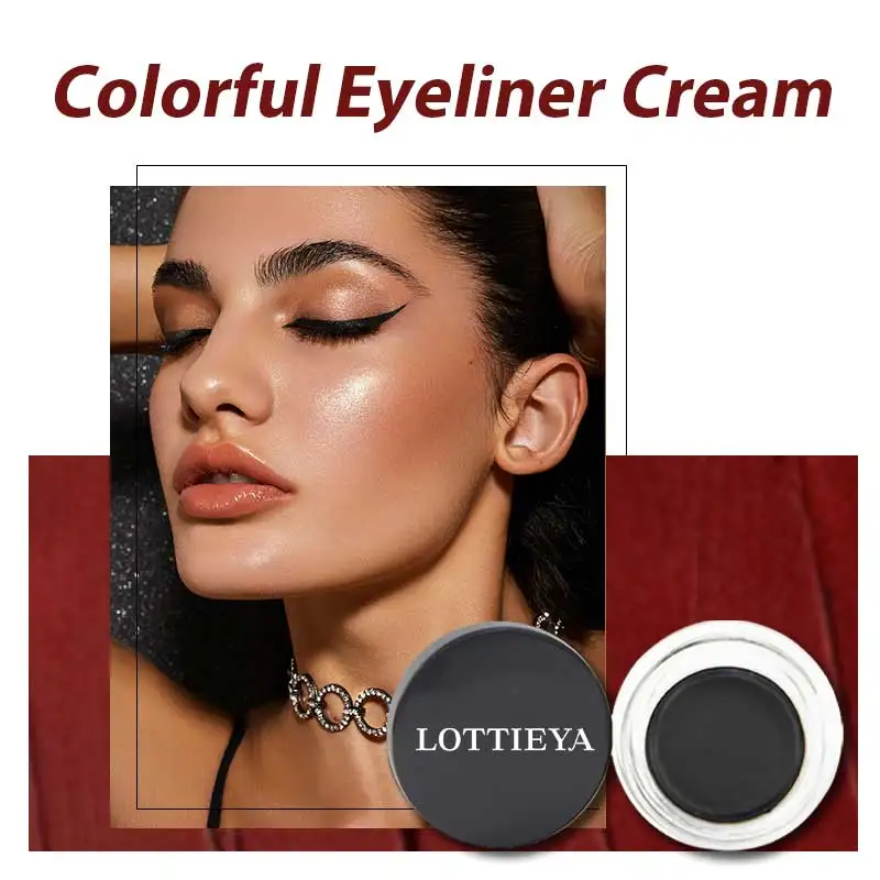 LOTTIEYA 2PCS Waterproof Black Eyeliner Cream Brush Kit Long-lasting Eyeliner Gel Sweatproof Longwear Smooth Soft Eye Makeup Set