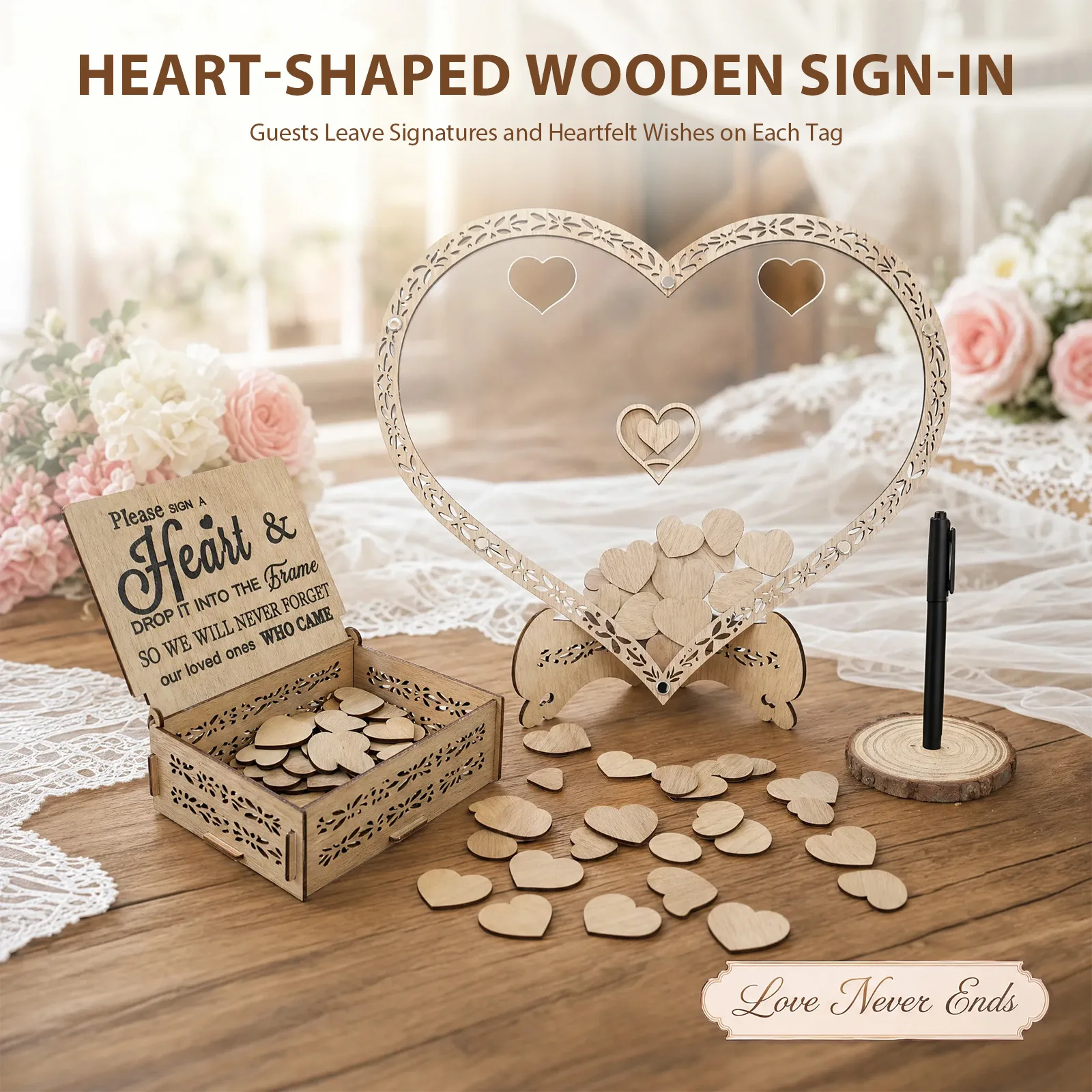 Wedding Guest Book Alternative Wedding Decor Drop Heart Guestbook Wood Sign In Book Table Decor Personalized Guest Message Board