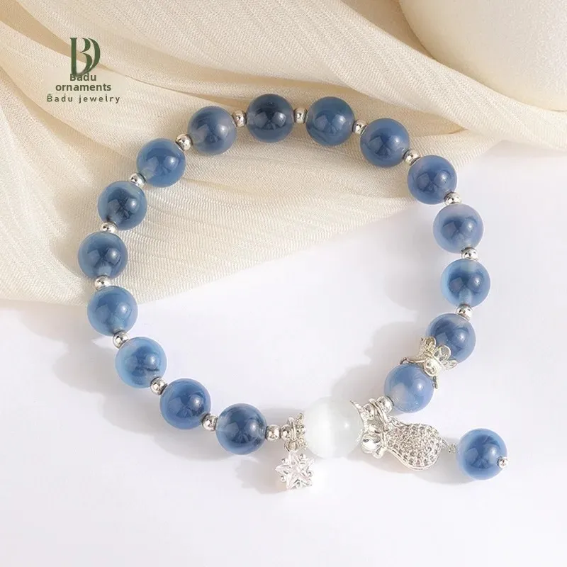 Высококачественный нишевый женский браслет оригинального дизайна с сахарным сердцем, стеклянные мраморные бусины из камня «кошачий глаз», оптовая продажа Высококачественный нишевый женский браслет оригинального дизайна с сахарным сердцем, стеклянные мраморные бусины из камня «кошачий глаз», оптовая продажа