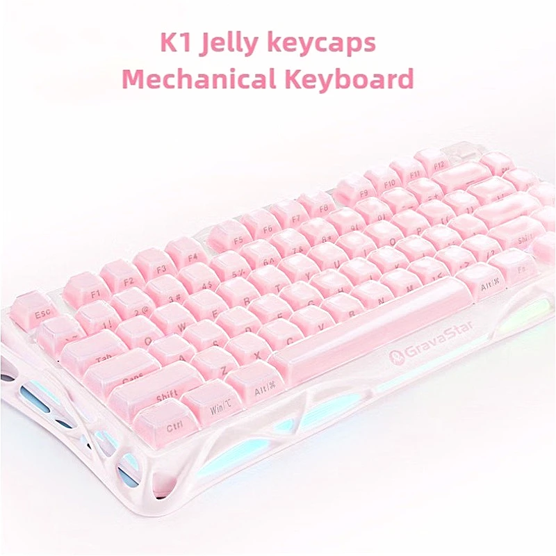 

GravaStar 75 K1 Jelly keycaps Mechanical Keyboard Bluetooth Tri-mode Gasket Full-key Hot-swappable, Rose powder, Gaming/Office