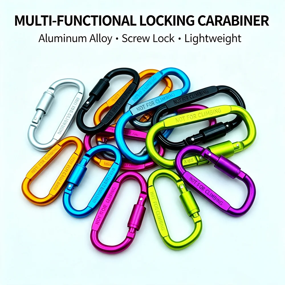 Aluminium Alloy D‑Shape Lock Carabiner Multi Colours Keychain Hook Portable Outdoor Tool For Camping Hiking Travel Activities