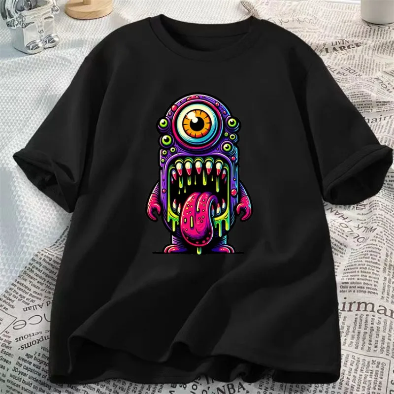 Camisetas gráficas Monster Alien masculinas e femininas, tops femininos, camiseta casual, streetwear, Harajuku, roupas Y2K, tops de verão