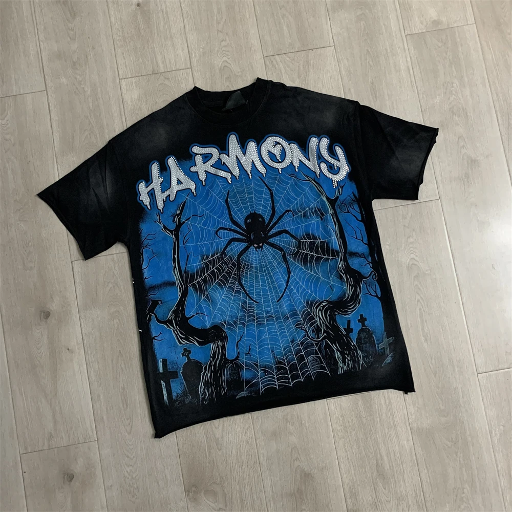 26ss HARMONY Hot Stamping Spider Web Printing T Shirt Men Women High Quality Tee Tops T-Shirt