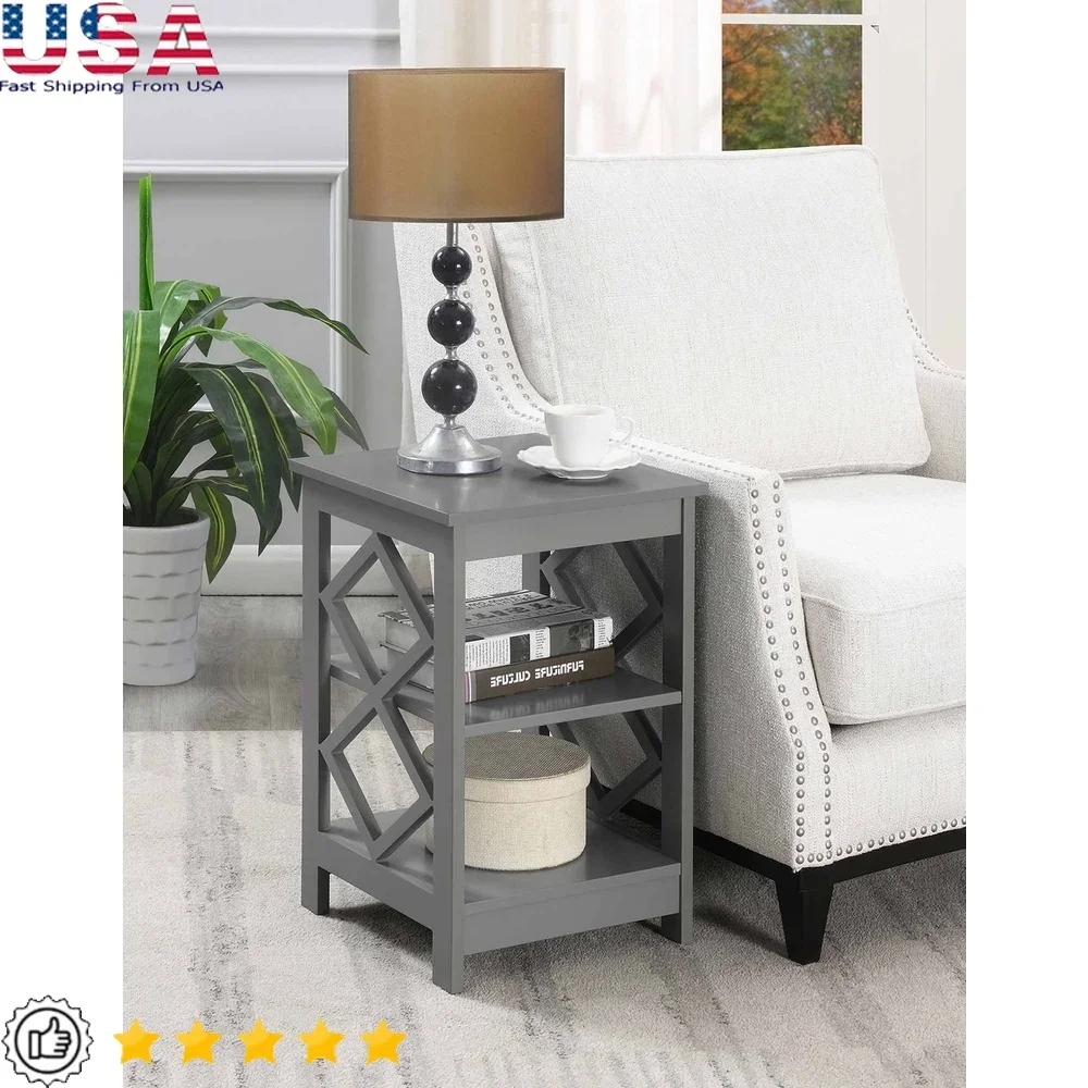 

Contemporary Diamond End Table Stylish MDF Storage Shelf Modern Home Decor Easy Assembly Indoor Use