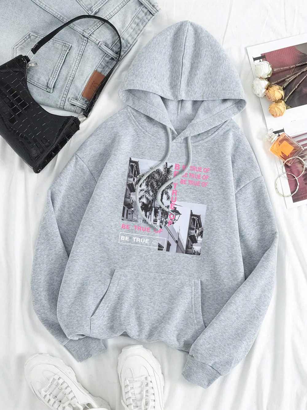 Be True Of Black White Photo Scenery Hoodies Men Women Hip Hop Casual Pullover Pocket Pullover Streetwear Fleece Couple Hoody