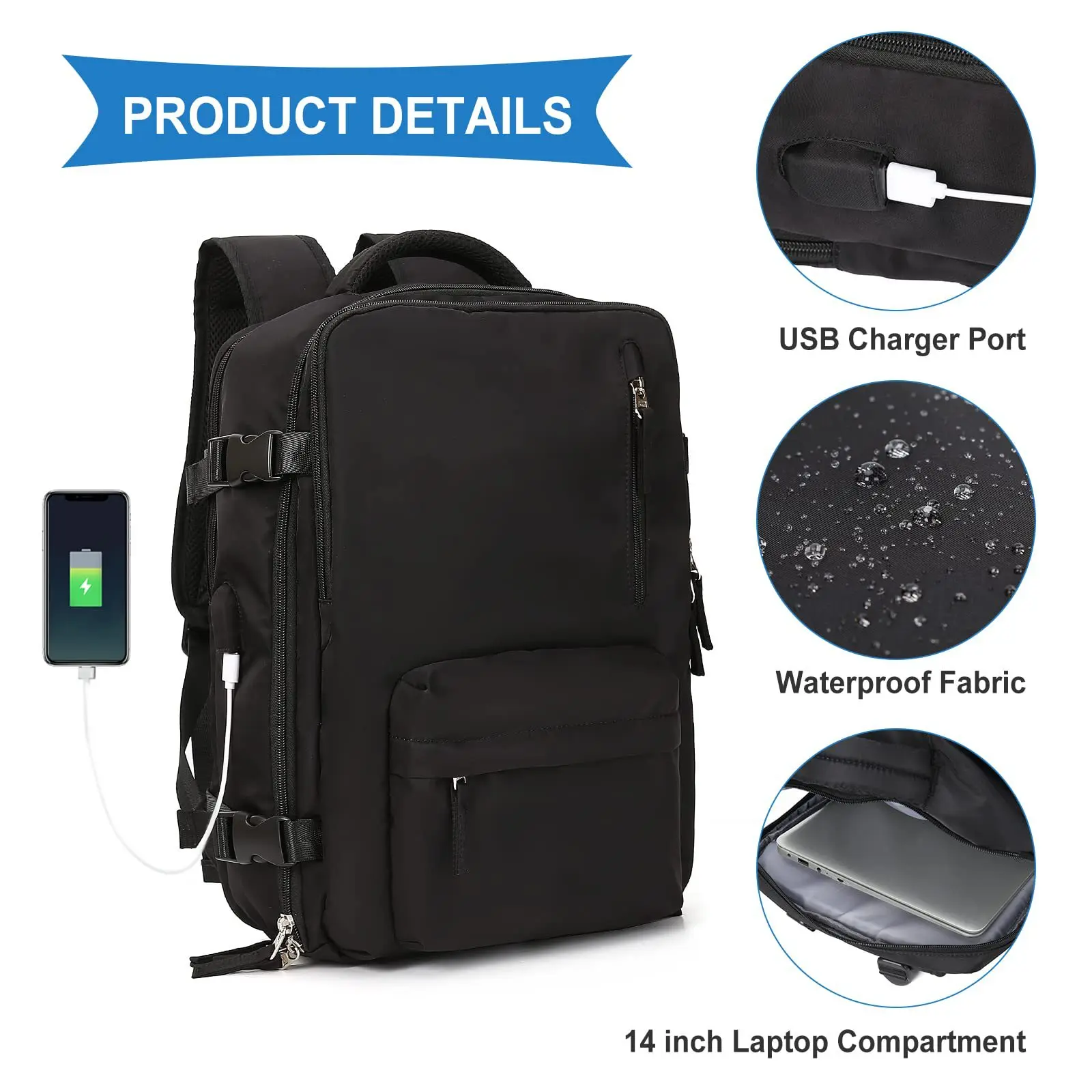 Travel Backpack Cabin Plane Ryanair 40x30x20 Anti-Theft Carry On Waterproof Tik Tok Backpack Airplane For Men Women With Shoes