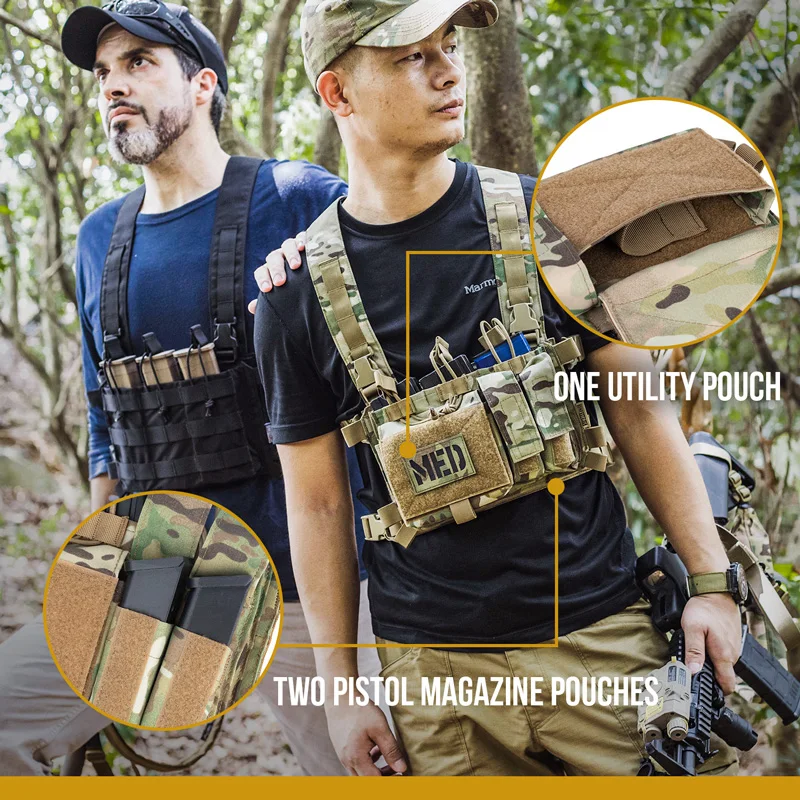 ONETIGRIS Tactical Molle Front Double Stack Abdominal Pouches Clip Bag AK/M4 Magazine Pouch Paintball Game Vest