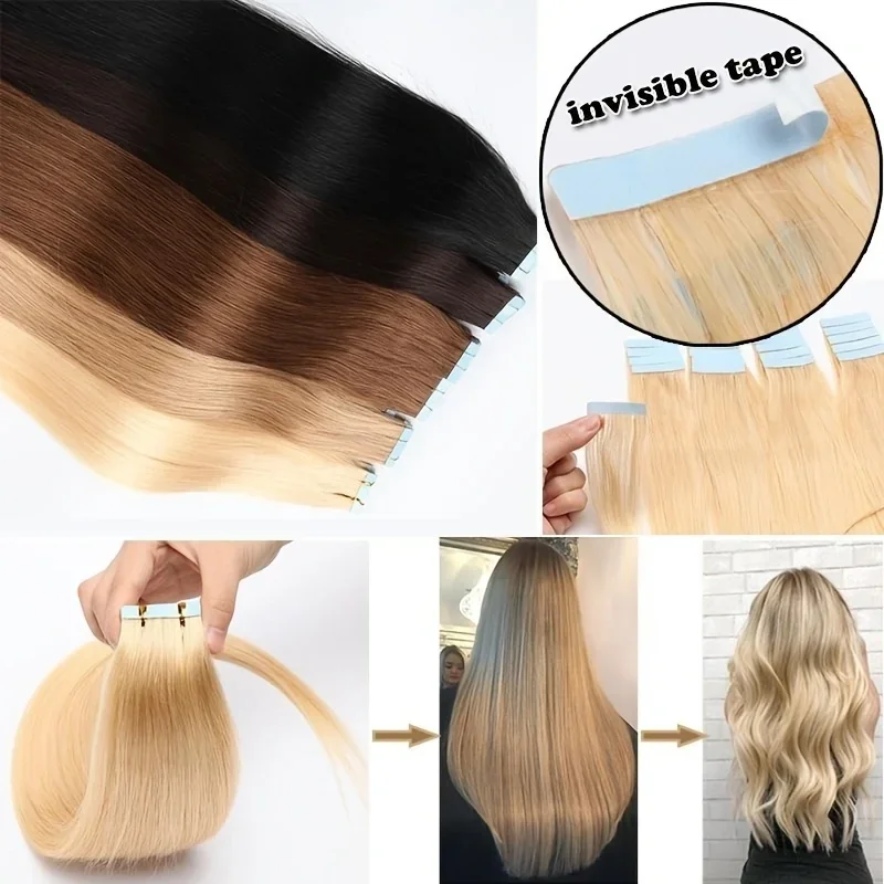PROKYVITY 10/20 個ナチュラルルックテープインヘアエクステンション 100% 人毛 12-24 インチシームレス再利用可能なヘアピース女性用