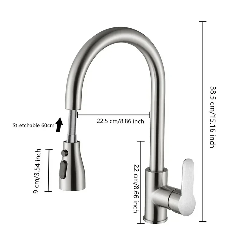 Évier de cuisine en acier inoxydable 304, robinet d\'eau monté sur le pont, pulvérisateur de flux de centre commercial, robinets chauds et froids,