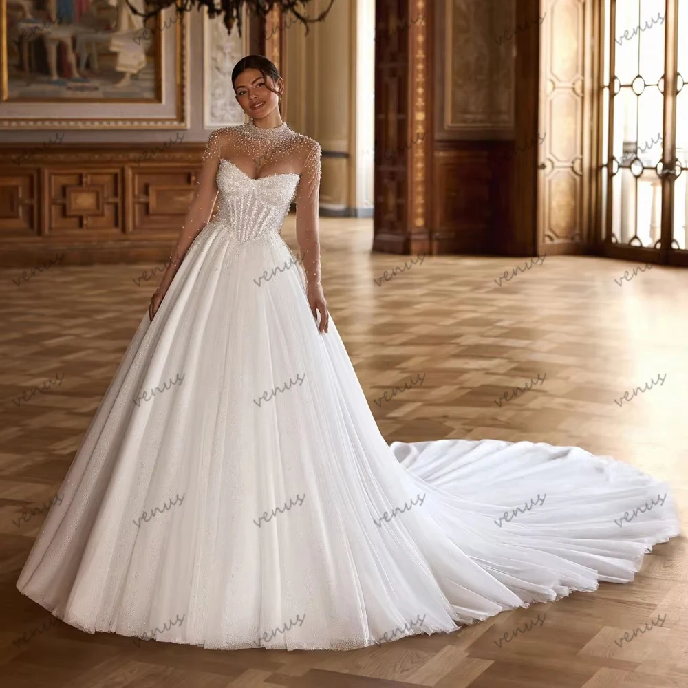 

Изысканные свадебные платья трапециевидной формы, многоярусные тюлевые халаты для официальной вечеринки, с длинными рукавами, Vestidos De Novia по индивидуальному заказу 2026