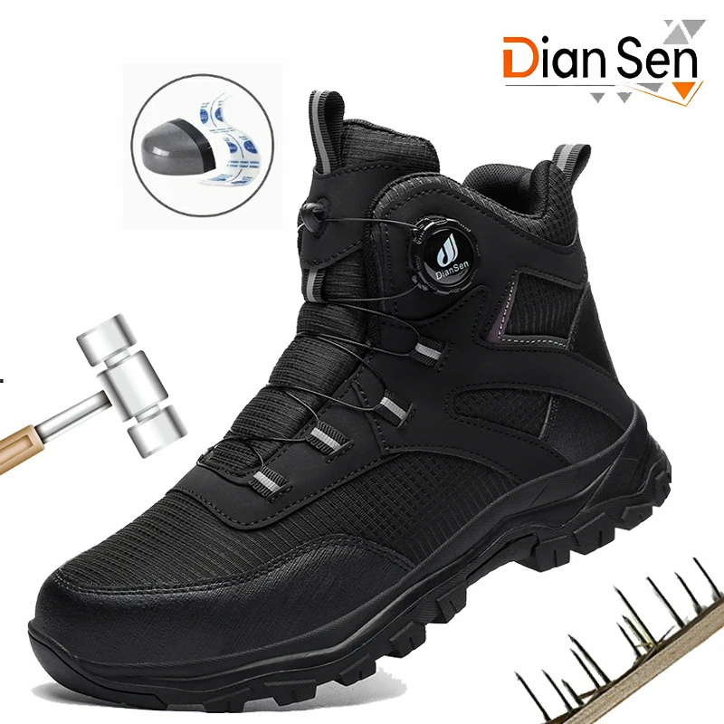 Men Safety Rotating button Boots Outdoor tactical boots Indestructible shoes Puncture-Proof Work Boots Steel toe shoes Sneakers