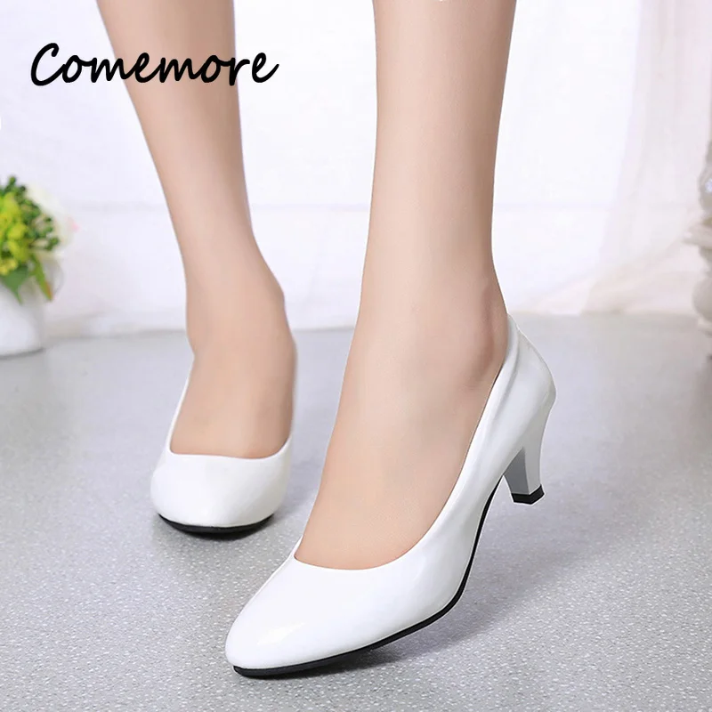 Comemore 2024 Fashion Office Wedding Ladies Low Heel Woman Black Heels Footwear Female Pumps Red Women\'s Summer Slip-on Shoes 42