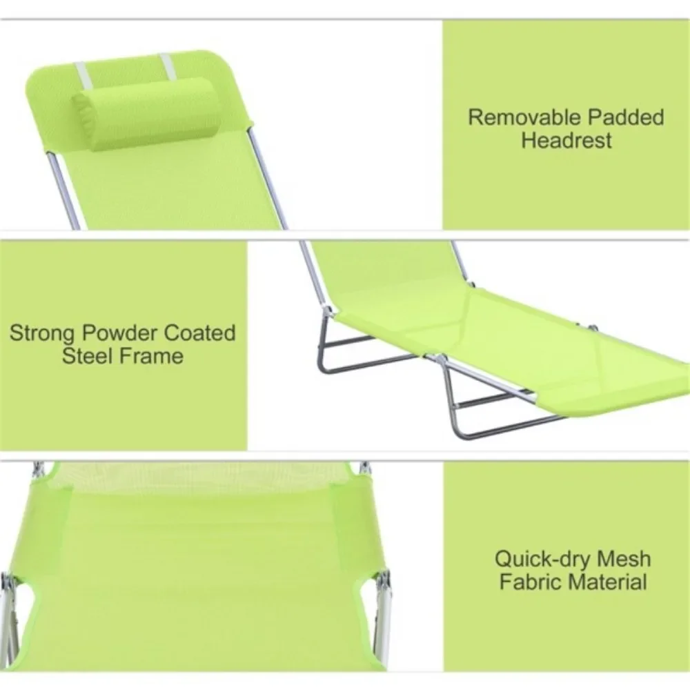 Fold-out recliner / beach chair waterproof powder-coated steel foldable design for easy transport and comfortable headrest